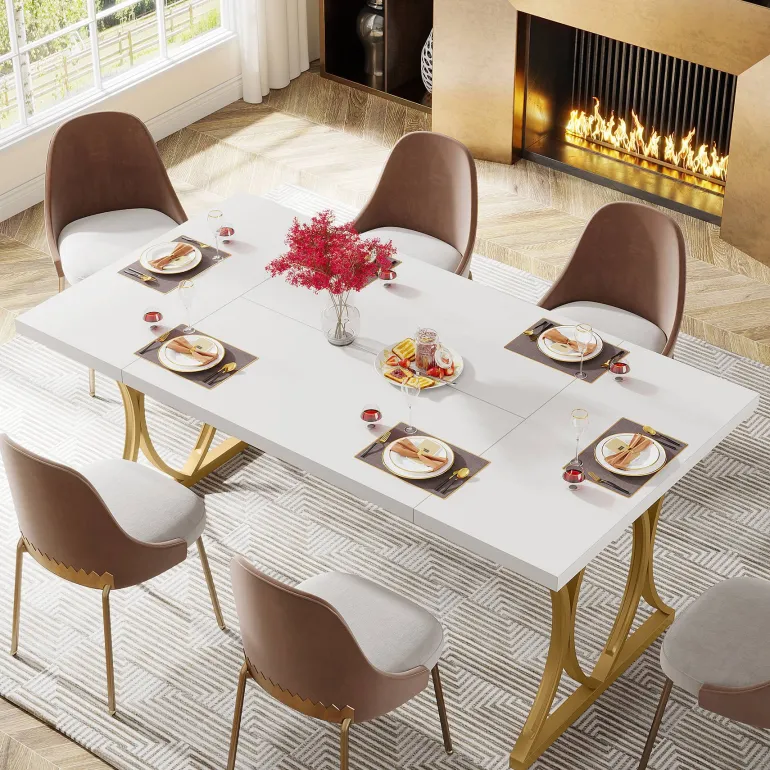 Best Sale Tribesigns Modern Dining Table, Rectangle Kitchen Table Dinner Table for 6 People