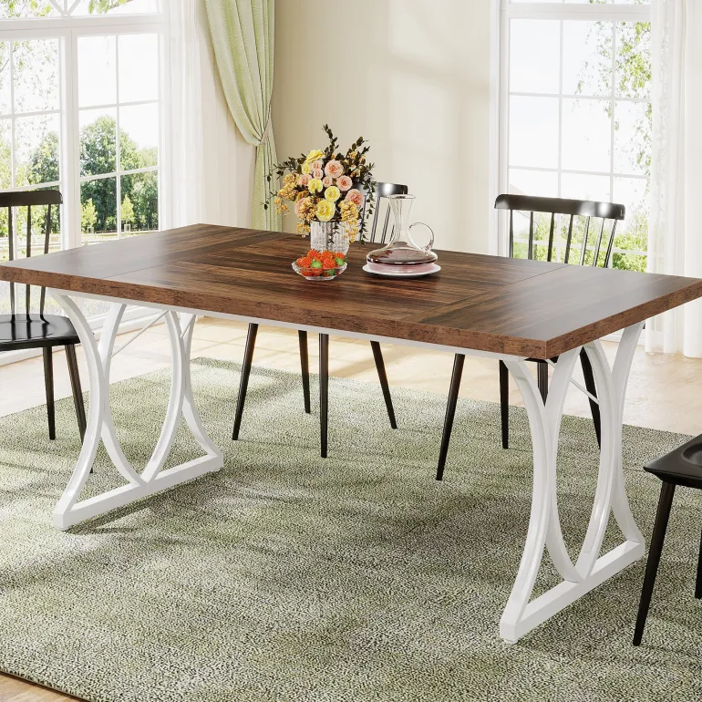 Best Sale Tribesigns Modern Dining Table, Rectangle Kitchen Table Dinner Table for 6 People