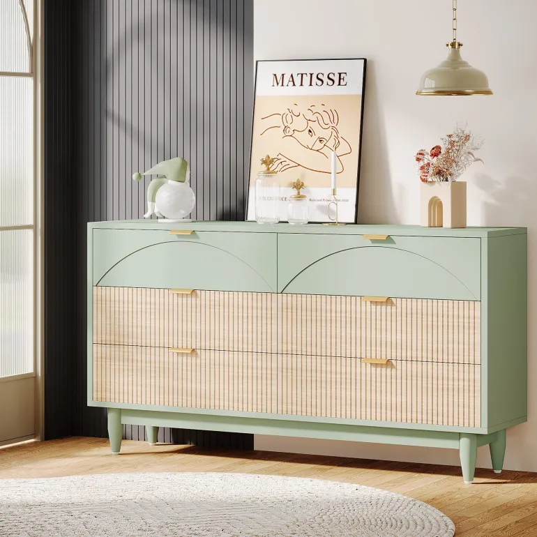 Clearance Tribesigns Modern 6-Drawer Dresser, 55 Inches Storage Chest of Drawers