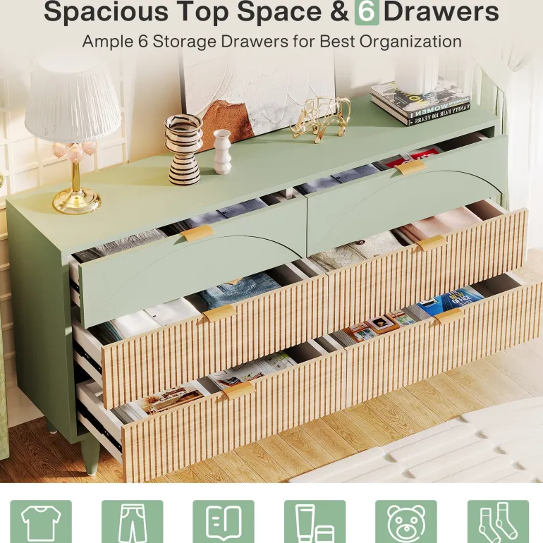Clearance Tribesigns Modern 6-Drawer Dresser, 55 Inches Storage Chest of Drawers