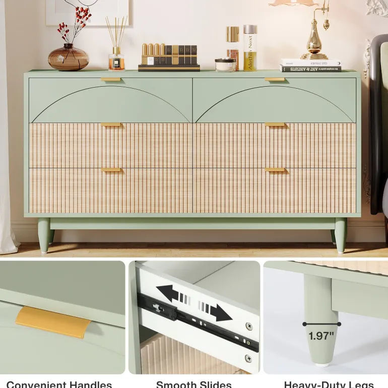 Clearance Tribesigns Modern 6-Drawer Dresser, 55 Inches Storage Chest of Drawers