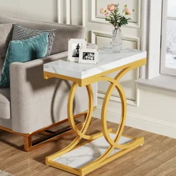 Cheap Tribesigns Modern End Table, Faux Marble Side Table Bedside Accent Table