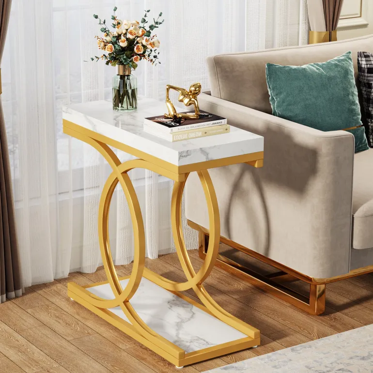Cheap Tribesigns Modern End Table, Faux Marble Side Table Bedside Accent Table