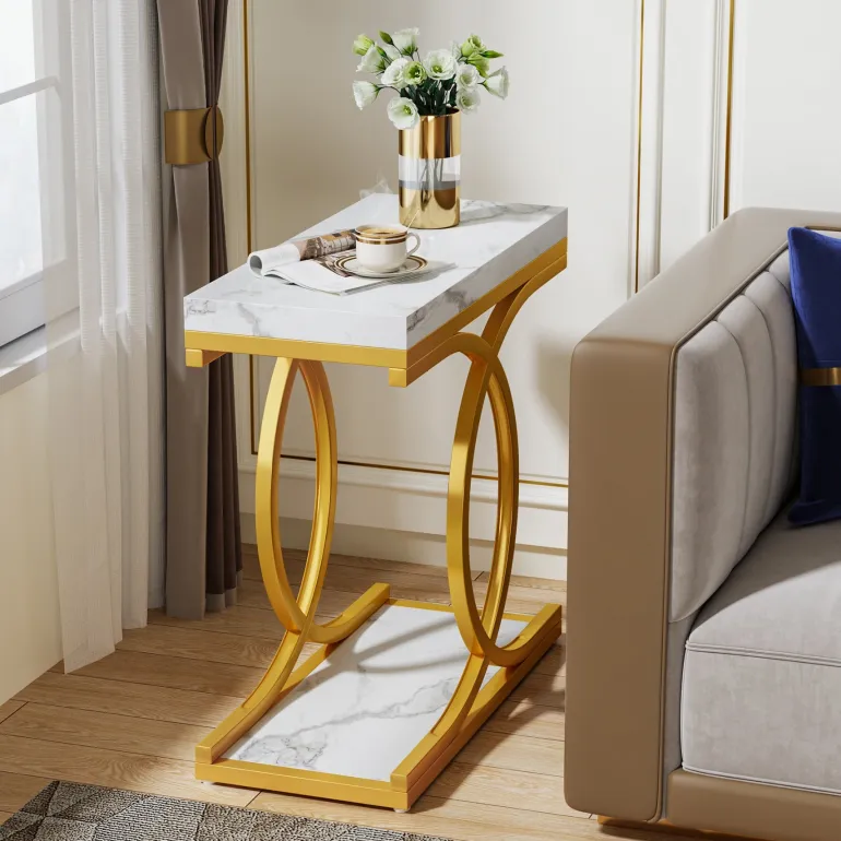 Cheap Tribesigns Modern End Table, Faux Marble Side Table Bedside Accent Table
