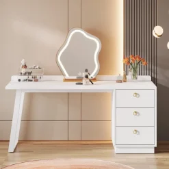 Cheap Tribesigns Modern Makeup Vanity Desk, 55" Dressing Table with 3 Drawers(Without Mirror)