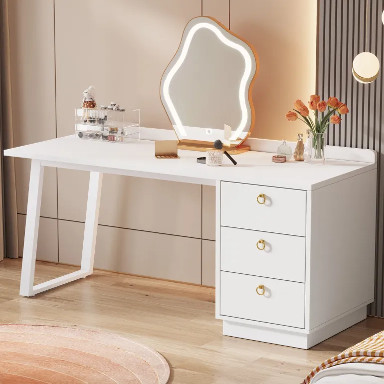 Cheap Tribesigns Modern Makeup Vanity Desk, 55" Dressing Table with 3 Drawers(Without Mirror)