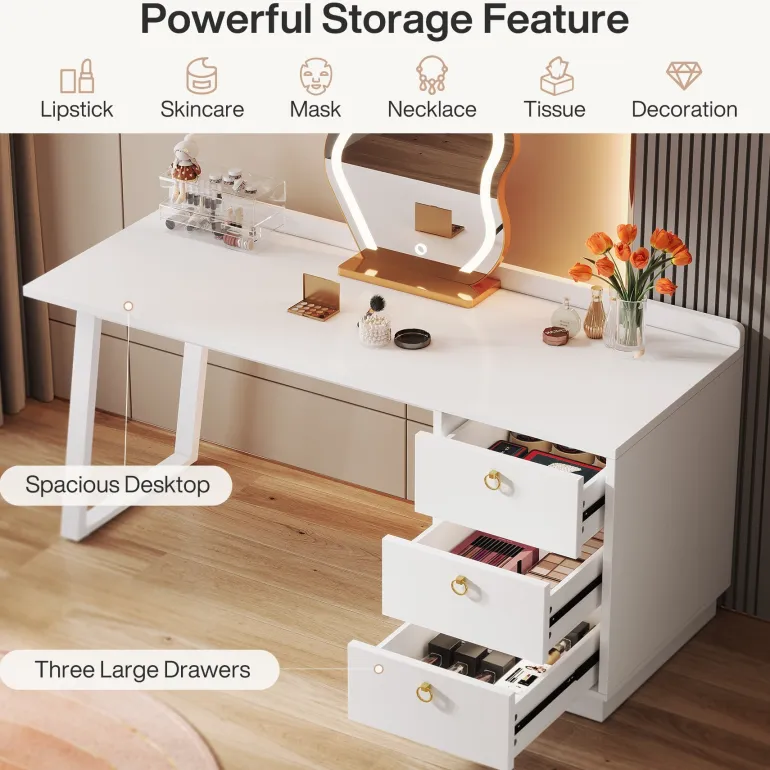 Cheap Tribesigns Modern Makeup Vanity Desk, 55" Dressing Table with 3 Drawers(Without Mirror)