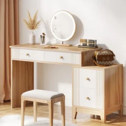 Sale Tribesigns Modern Makeup Vanity Dressing Table with 4 Large Drawers(Without Mirror & Stool)
