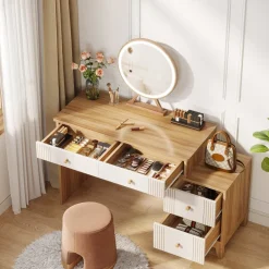 Sale Tribesigns Modern Makeup Vanity Dressing Table with 4 Large Drawers(Without Mirror & Stool)