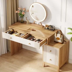 Sale Tribesigns Modern Makeup Vanity Dressing Table with 4 Large Drawers(Without Mirror & Stool)