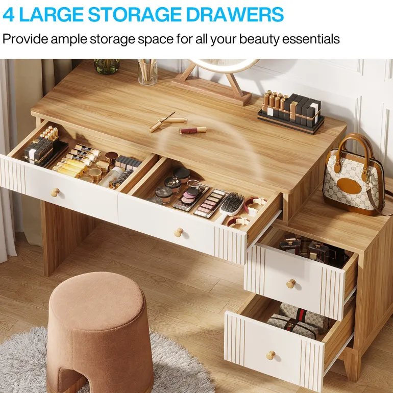 Sale Tribesigns Modern Makeup Vanity Dressing Table with 4 Large Drawers(Without Mirror & Stool)