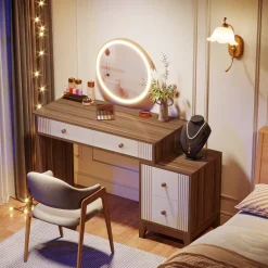 Sale Tribesigns Modern Makeup Vanity Dressing Table with 4 Large Drawers(Without Mirror & Stool)