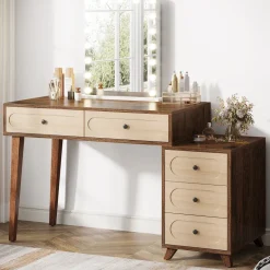 Shop Tribesigns Modern Makeup Vanity Table, Dressing Table Set with 5 Drawers (Without Mirror & Stool)