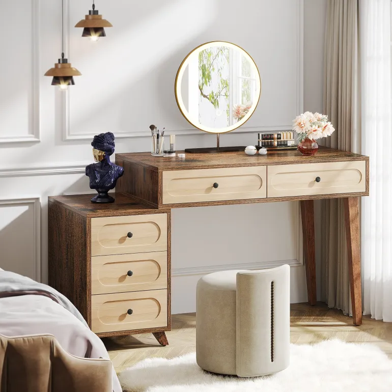 Shop Tribesigns Modern Makeup Vanity Table, Dressing Table Set with 5 Drawers (Without Mirror & Stool)