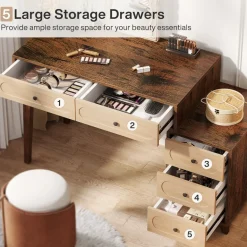 Shop Tribesigns Modern Makeup Vanity Table, Dressing Table Set with 5 Drawers (Without Mirror & Stool)