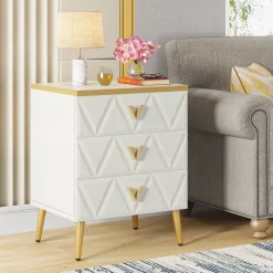 Discount Tribesigns Modern Nightstand, Wooden Bedside Table with 3 Drawers(2PCS)
