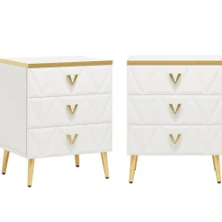 Discount Tribesigns Modern Nightstand, Wooden Bedside Table with 3 Drawers(2PCS)