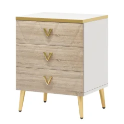 Discount Tribesigns Modern Nightstand, Wooden Bedside Table with 3 Drawers(2PCS)