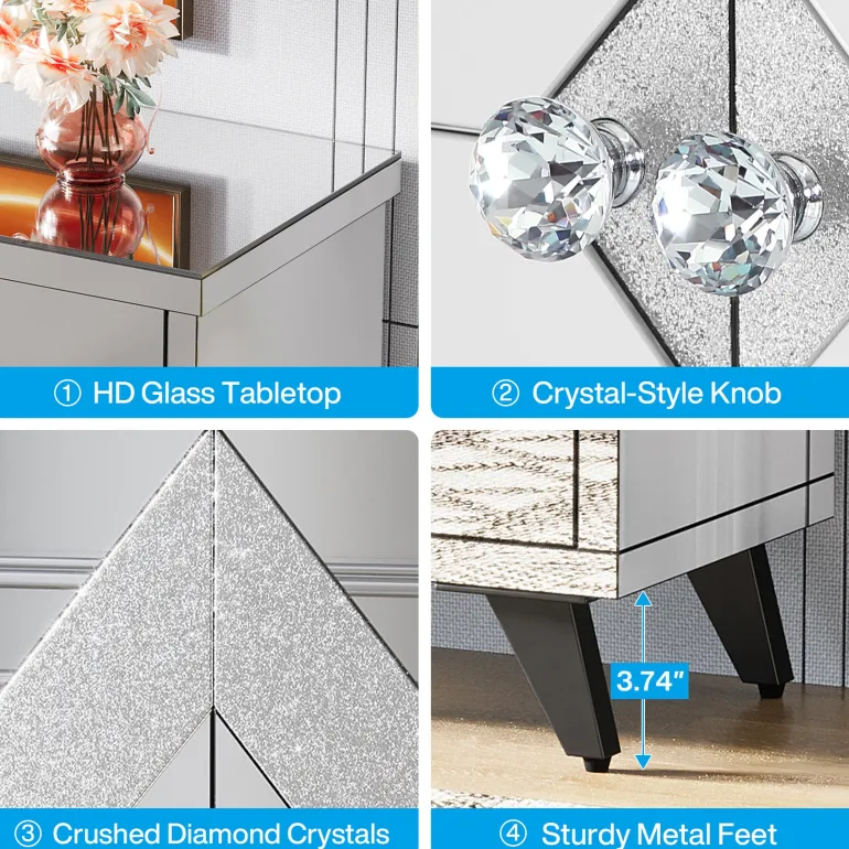 New Tribesigns Modern Shoe Cabinet Entryway Shoe Organizer with Mirrored Doors
