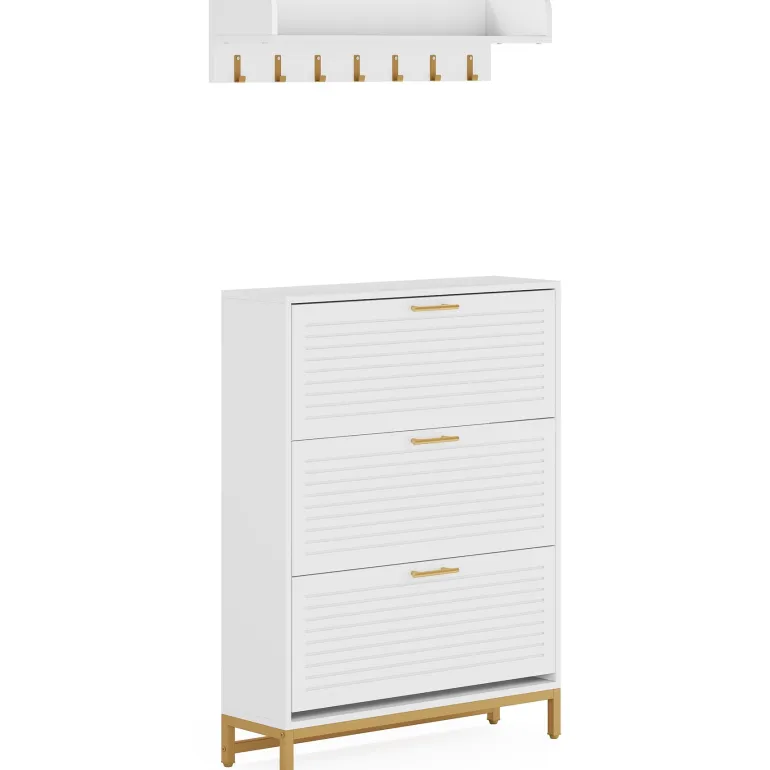 Cheap Tribesigns Modern Shoe Cabinet with Wall Mounted Coat Rack & Flip Drawer