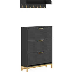 Cheap Tribesigns Modern Shoe Cabinet with Wall Mounted Coat Rack & Flip Drawer