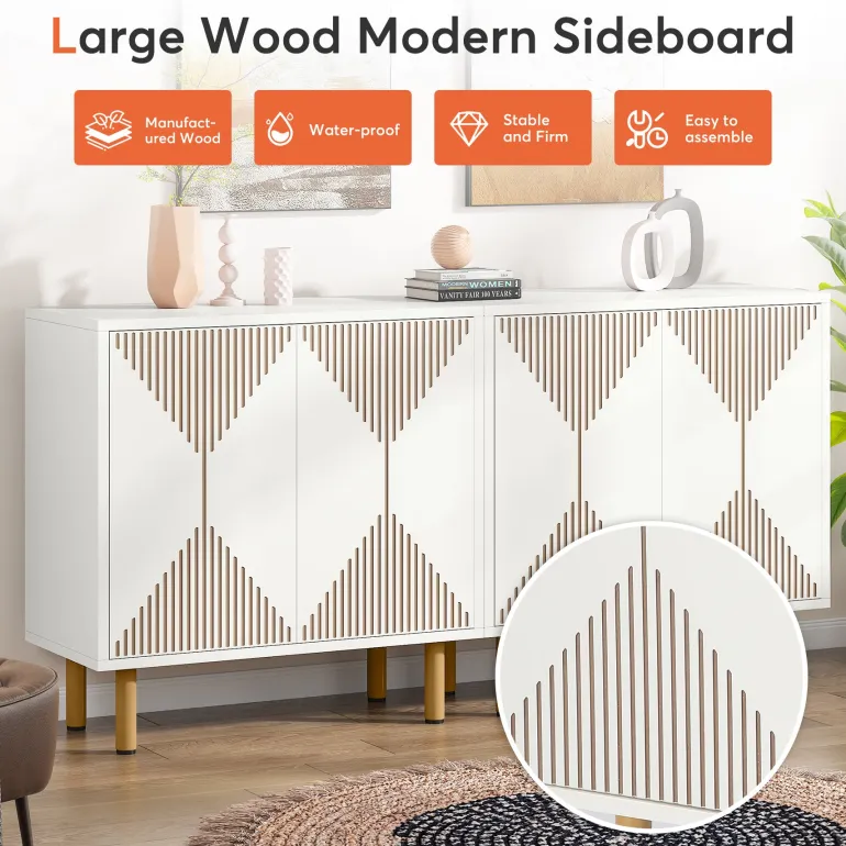 Fashion Tribesigns Modern Sideboard Buffet, 58" Wood Storage Cabinet with Doors
