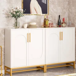 Clearance Tribesigns Modern Sideboard Buffet Storage Cabinet with Faux Marble Top