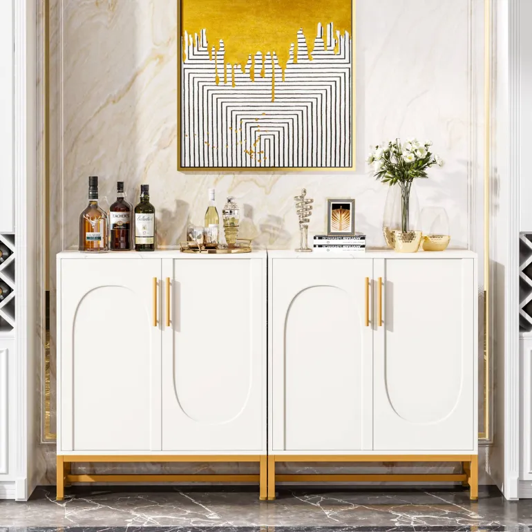 Clearance Tribesigns Modern Sideboard Buffet Storage Cabinet with Faux Marble Top