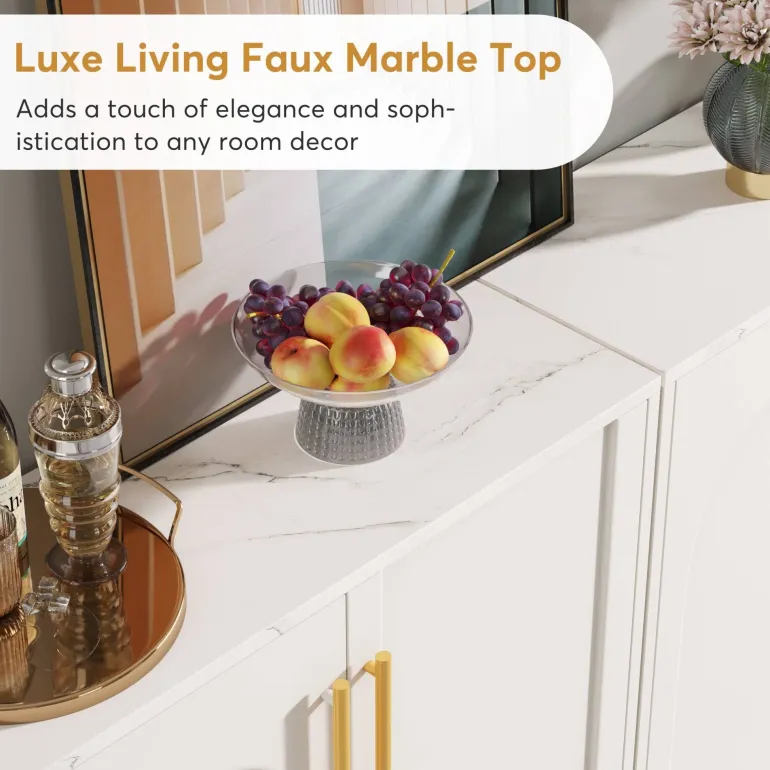 Clearance Tribesigns Modern Sideboard Buffet Storage Cabinet with Faux Marble Top