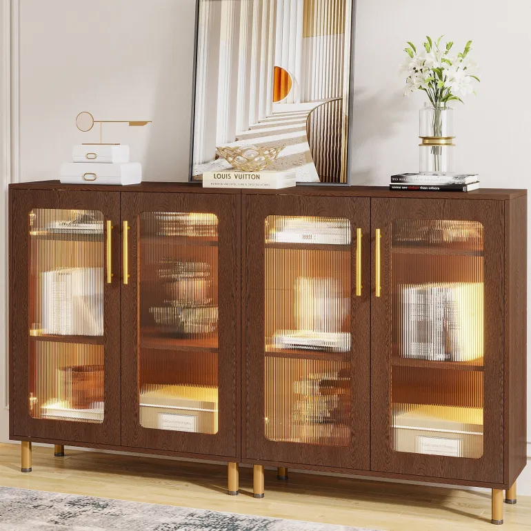 Sale Tribesigns Modern Sideboard Buffet Storage Cabinet with LED Light & Acrylic Doors