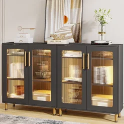 Sale Tribesigns Modern Sideboard Buffet Storage Cabinet with LED Light & Acrylic Doors
