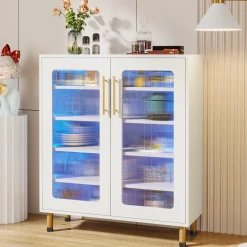 Sale Tribesigns Modern Sideboard Buffet Storage Cabinet with LED Light & Acrylic Doors