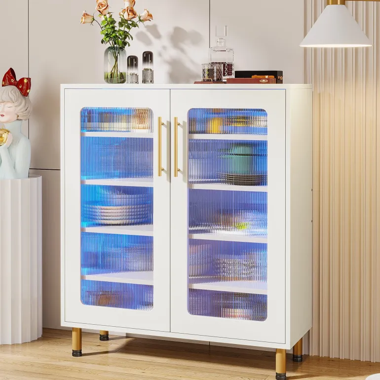Sale Tribesigns Modern Sideboard Buffet Storage Cabinet with LED Light & Acrylic Doors