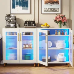 Sale Tribesigns Modern Sideboard Buffet Storage Cabinet with LED Light & Acrylic Doors