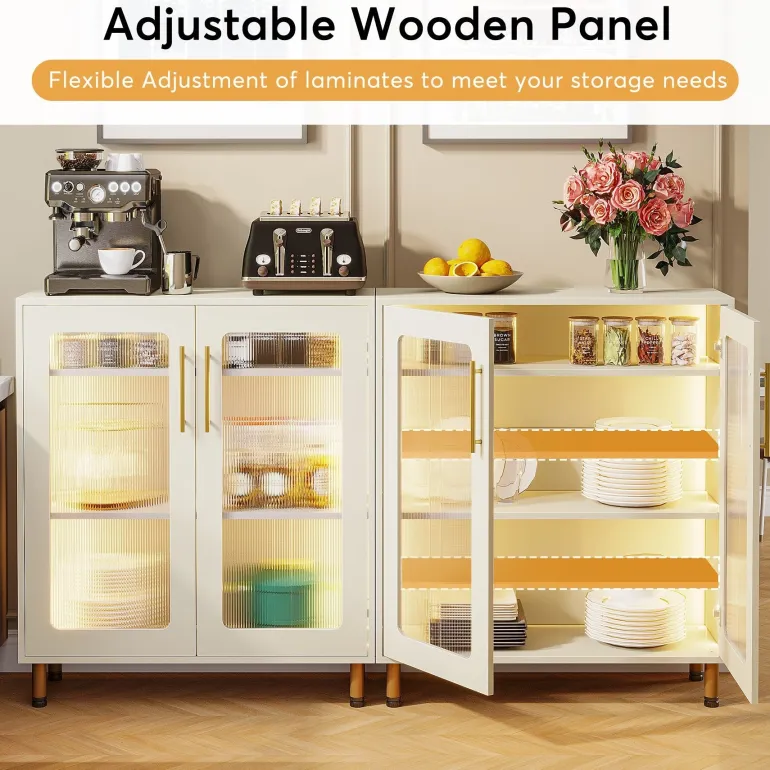 Sale Tribesigns Modern Sideboard Buffet Storage Cabinet with LED Light & Acrylic Doors
