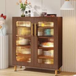Sale Tribesigns Modern Sideboard Buffet Storage Cabinet with LED Light & Acrylic Doors