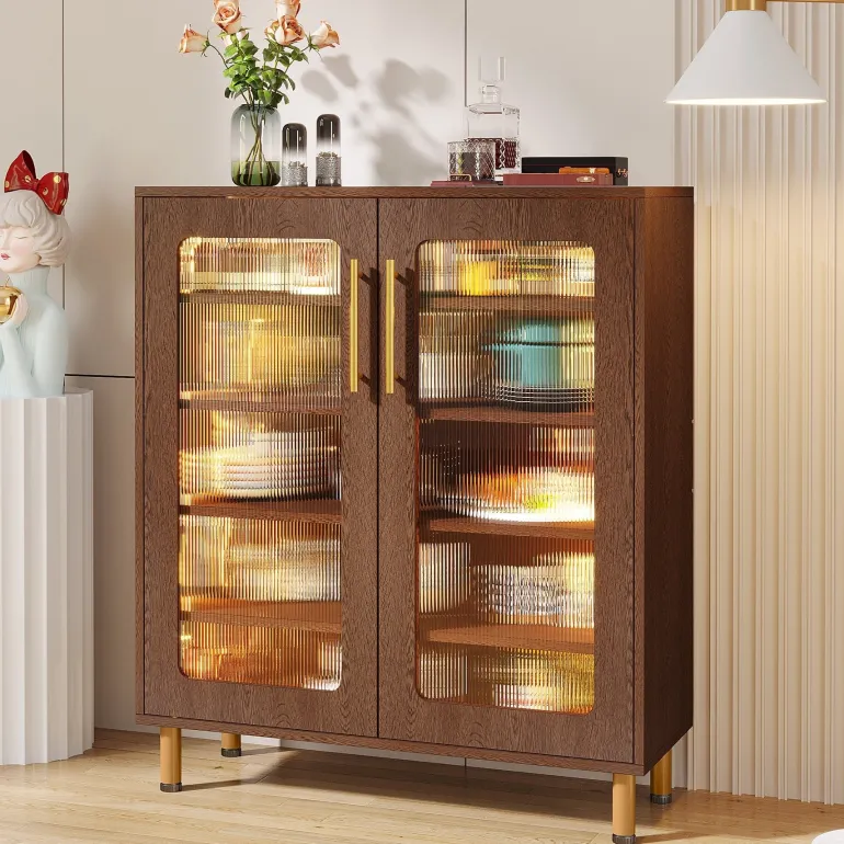 Sale Tribesigns Modern Sideboard Buffet Storage Cabinet with LED Light & Acrylic Doors