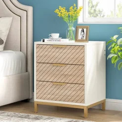 Hot Tribesigns Nightstand, 3 Drawers Bedside End Table for Bedroom