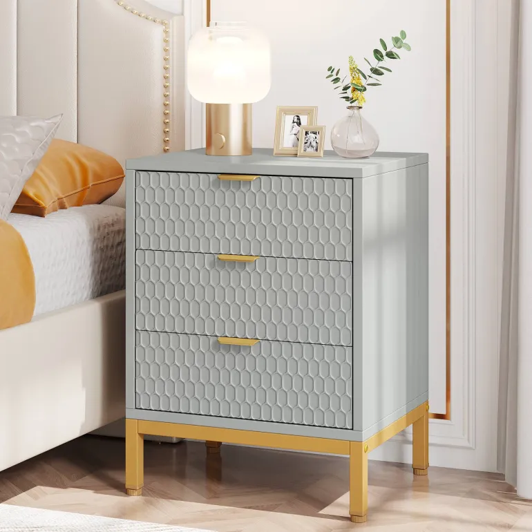 Hot Tribesigns Nightstand, 25.8" Tall Bedside Table with 3 Drawers