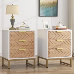 Sale Tribesigns Nightstand, Modern Bedside End Table with 3 Storage Drawers