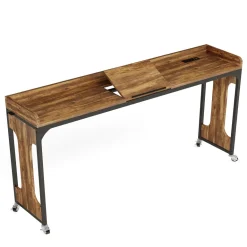 Store Tribesigns Overbed Table with Wheels, 71" Laptop Cart with Outlets & USB Ports