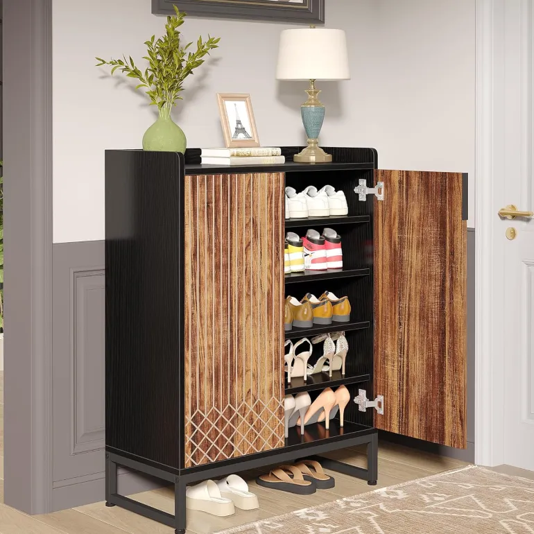 Outlet Tribesigns 25-Pair Shoe Cabinet with Doors, 5-Tier Modern Shoe Rack Organizer