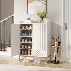 Outlet Tribesigns 25-Pair Shoe Cabinet with Doors, 5-Tier Modern Shoe Rack Organizer
