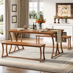 Best Tribesigns 4-Piece 51-Inch Dining Table Set with 2 Benches & Table Runner