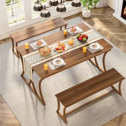 Best Tribesigns 4-Piece 51-Inch Dining Table Set with 2 Benches & Table Runner