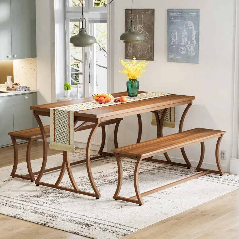 Best Tribesigns 4-Piece 51-Inch Dining Table Set with 2 Benches & Table Runner