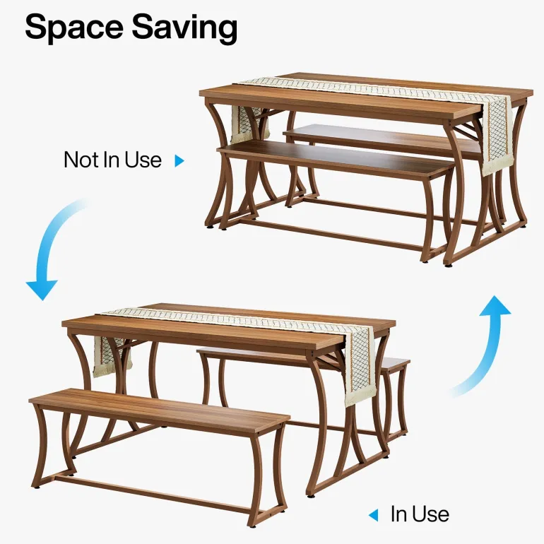 Best Tribesigns 4-Piece 51-Inch Dining Table Set with 2 Benches & Table Runner