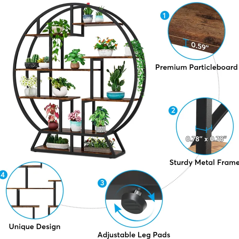 Best Tribesigns Plant Stand, 63" Round Flower Pot Plant Rack with 8 Shelves