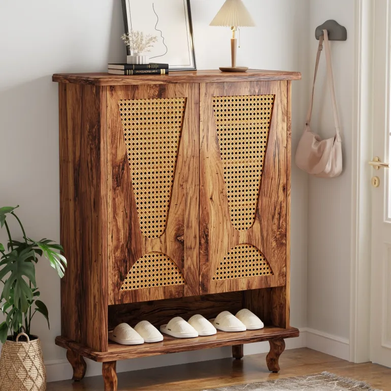 Flash Sale Tribesigns Rattan Shoe Cabinet, 5 - Tier Hidden Shoe Rack with Ventilated Doors