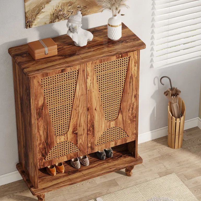 Flash Sale Tribesigns Rattan Shoe Cabinet, 5 - Tier Hidden Shoe Rack with Ventilated Doors